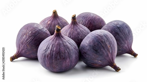 Fresh purple figs arranged nicely together on a clean white background