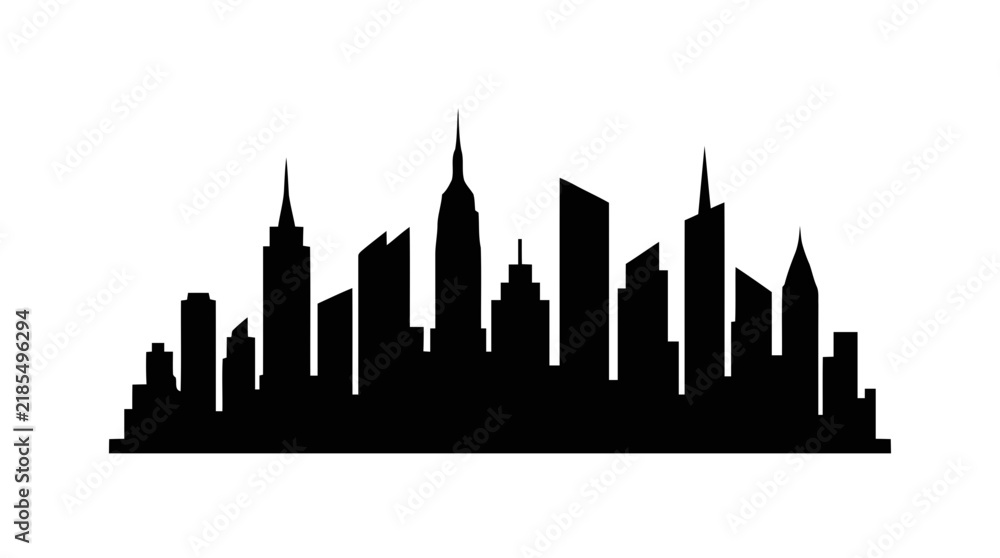 Obraz premium Vector illustration of black silhouette of a modern city skyline on a transparent background
