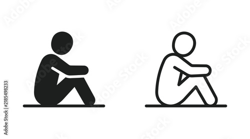 Bild auf Leinwand Graphic icons of a person sitting on a line representing depression