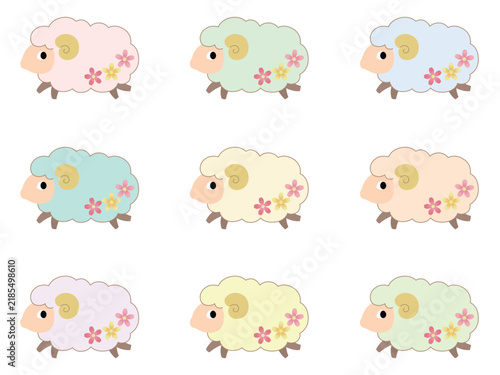 年賀状素材　ひつじのイラストセット　フラワー