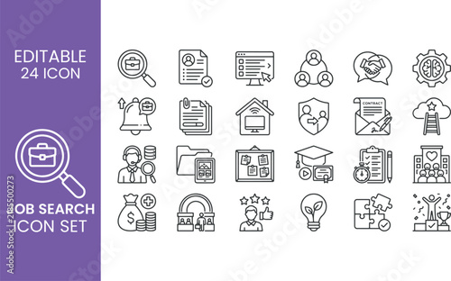 Job Search Line Icon Set Vector Outline Icons for Employment Recruitment Career Opportunity Resume Hiring and HR UI Design