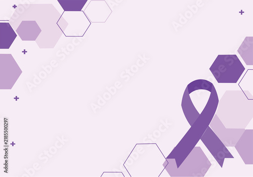 Purple Healthcare Awareness Background with Medical Ribbon and Hexagon Elements (Health Campaign)