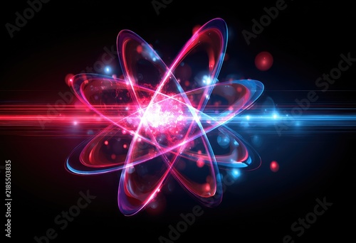 Atom, glowing, vibrant, energy, science, abstract