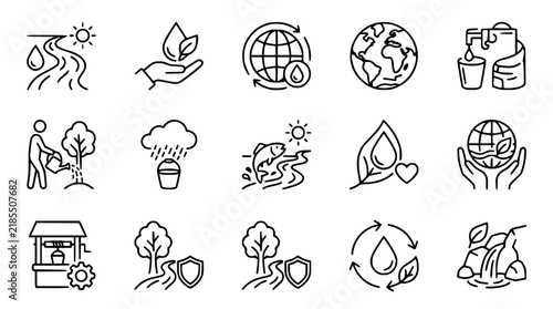 Bild auf Leinwand Environmental Icons: Water Conservation, Nature, Earth, Recycling, Resources