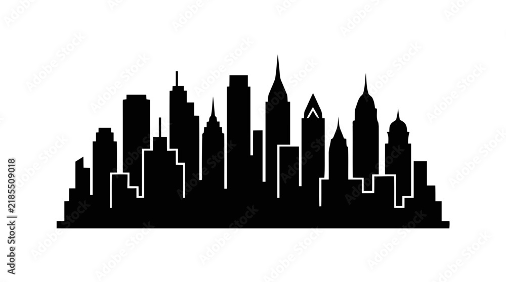 Obraz premium Vector illustration of black silhouette of city skyline on a transparent background