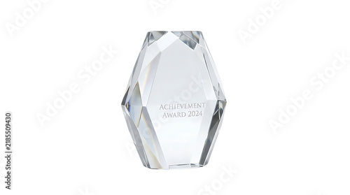 A single clear crystal glass pendant with faceted edges isolated on a plain white background