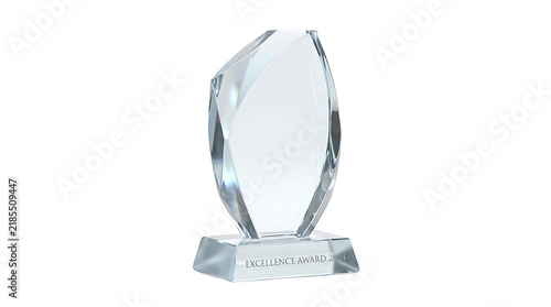 Elegant clear crystal award trophy isolated on a white background for business achievement and corporate recognition success