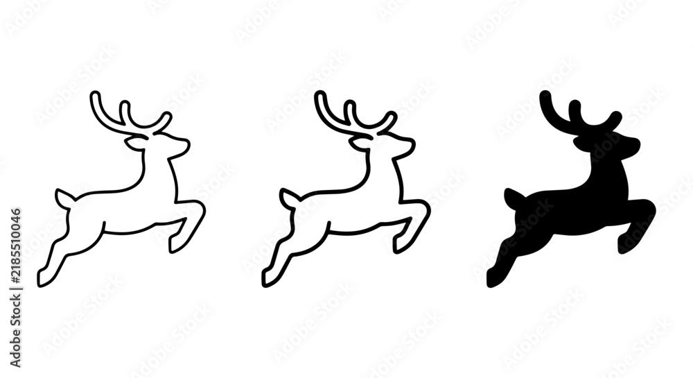 Fototapeta premium Reindeer Icon Set, Festive Animal Silhouettes, Christmas Vector Graphics, Winter Holiday Icons
