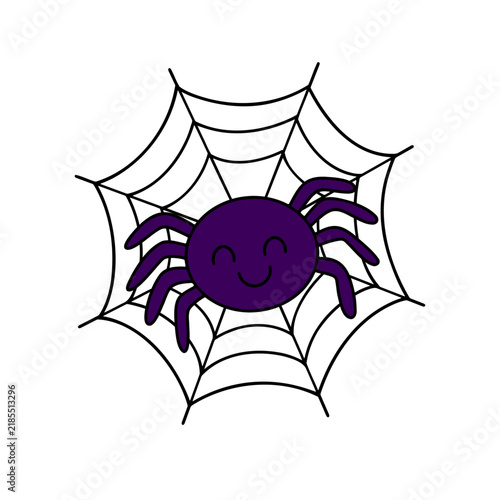 Cute Halloween Vector Clipart with Purple spider isolated on White Background