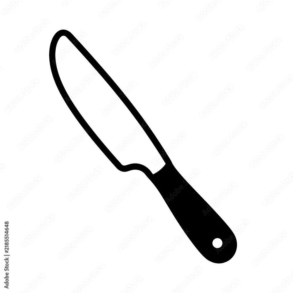 Fototapeta premium Simple black and white icon of a kitchen knife for cooking and food preparation.