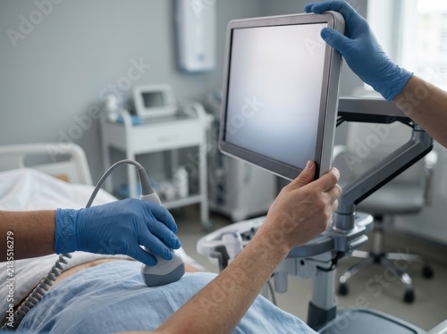 Tapety artystyczne Hands Using a Medical Scanner