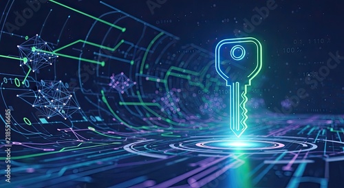 A digital key glows brightly, unlocking a complex network of circuits and data streams.