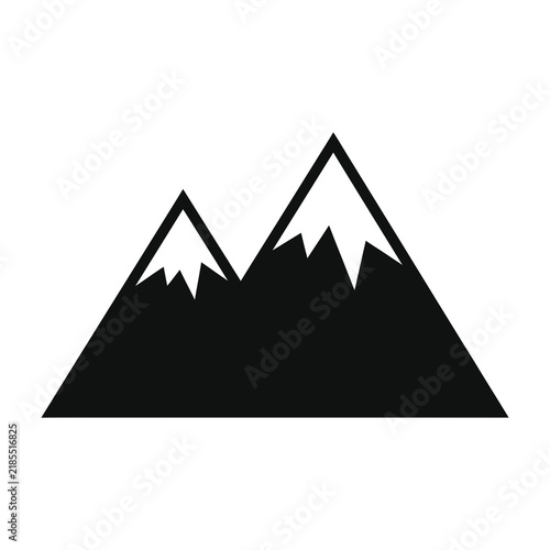 Minimalist Mountain Icon Design, Black Silhouette Symbol for Nature Adventure Logo, Outdoor Sign, Simple Vector Style Graphic Element