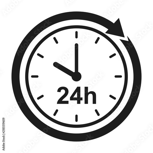 24 Hour Service Icon Black and White Sign Symbol for Constant Availability Time
