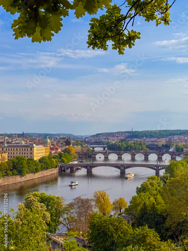 фотографія View of Prague bridges and Vltava river from a green hillside during daytime