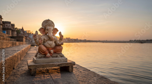 Ganesha Statue on Varanasi Ghats at Sunrise