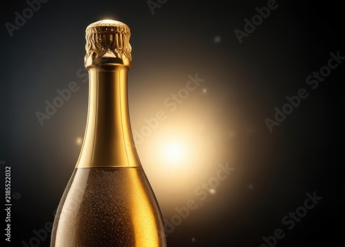 Closeup of champagne bottle with delicate gold foil