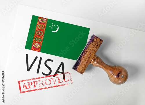 Fotografía Turkmenistan Visa Approved with Rubber Stamp and flag