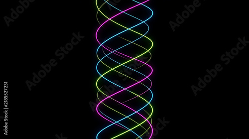 Abstract background with glowing neon light lines forming a vibrant spiral pattern