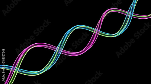 Abstract background with glowing neon light waves in purple blue and green colors