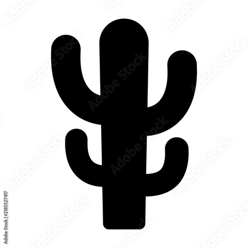 Black silhouette of a cactus plant on white background, desert symbol