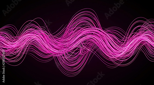 Abstract background with glowing pink light waves and smooth flowing digital energy lines in dark space