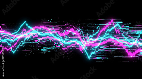 Abstract background with glowing cyan and magenta digital glitch wave lines