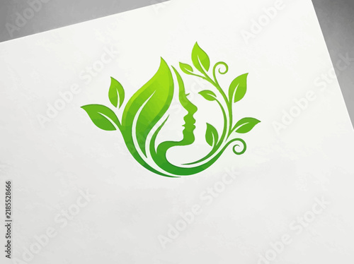 Elegant Natural Beauty Logo Featuring A Profile Silhouette Of A Woman Integrated With Vibrant Green Leaves For Holistic Wellness And Organic Spa Branding