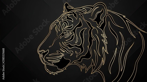 Golden tiger profile line art on dark background