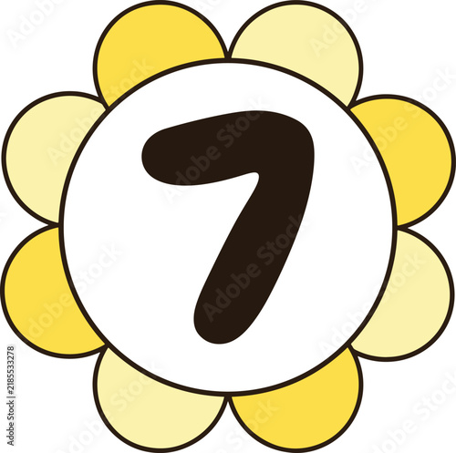 Sunny yellow flower number seven digital graphic for kids study sheet and kindergarten room decor
