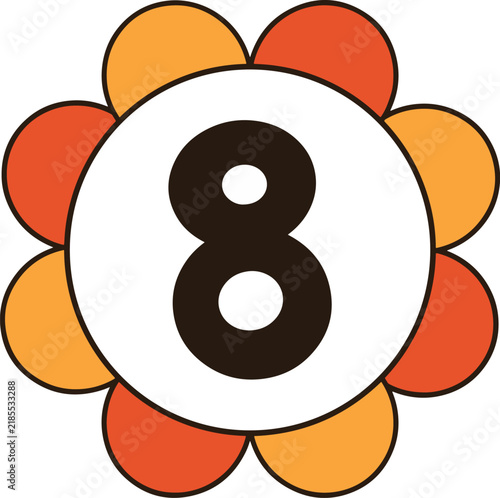 Sweet orange flower number eight digital drawing for preschool teaching aids and baby room decor