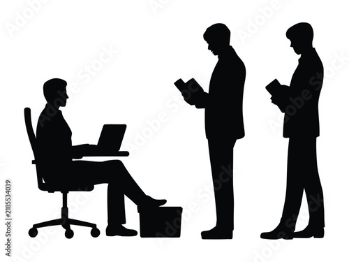 Business Men Working and Reading Silhouette Illustration