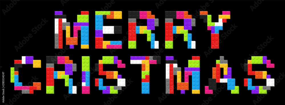 Fototapeta premium 2027 New Year and Merry Christmas concept made with colored plastic constructor parts isolated. Play and build concept. Vector illustration