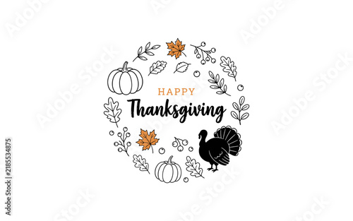 Festive Thanksgiving wreath with autumn leaves and pumpkins