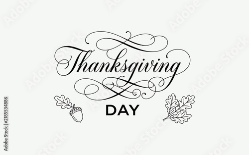 Thanksgiving Day Greeting Card with Elegant Script and Floral Decor