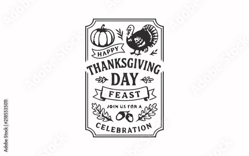 Thanksgiving Day greeting card with autumn leaves and festive design