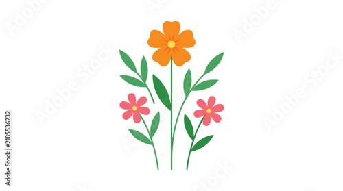 Three colorful flowers illustration in a bouquet