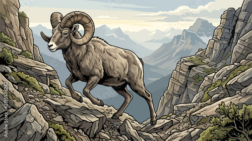 Majestic Mountain Goat Standing on Rocky Cliff Edge