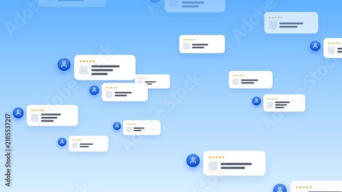 Review Cards with Star Ratings Floating on Blue Gradient Loop