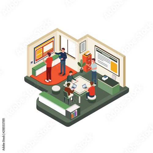 Isometric Interactive Teaching Session with Laptop Users and Active Student Participation