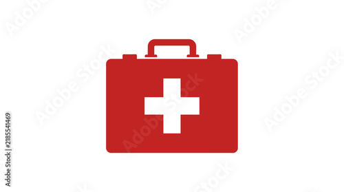 Red First Aid Kit Icon With White Cross On White Background