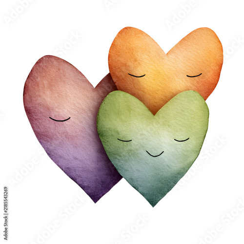 Watercolor Smiling Hearts in Pastel Colors Illustration