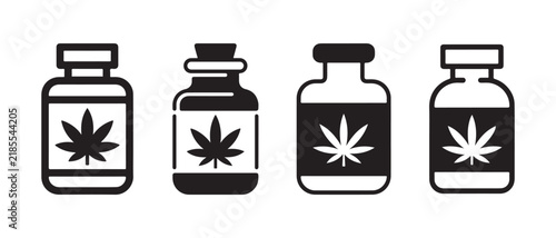 Cannabis Medicine Bottle Healthcare Outline Icon Collection.