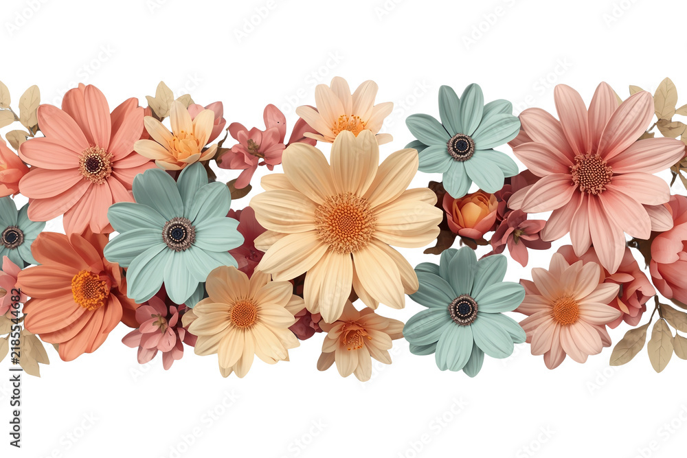 Fototapeta premium Wide pastel flower border