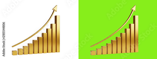 Cuadro en lienzo Golden bar chart with rising arrow 3D render