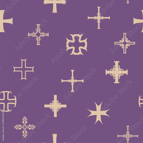 Seamless background with Christian Greek or Maltese crosses icons. Religion concept illustration