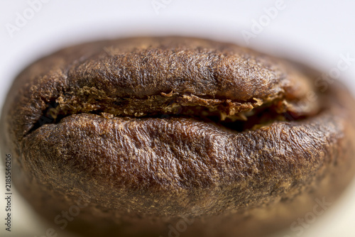 Extreme macro of a single roasted coffee bean surface, rich aroma texture close up