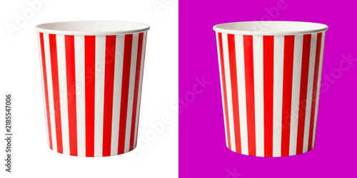 Konstfotografi Red and white striped popcorn bucket for cinema snacks and movie theater treats