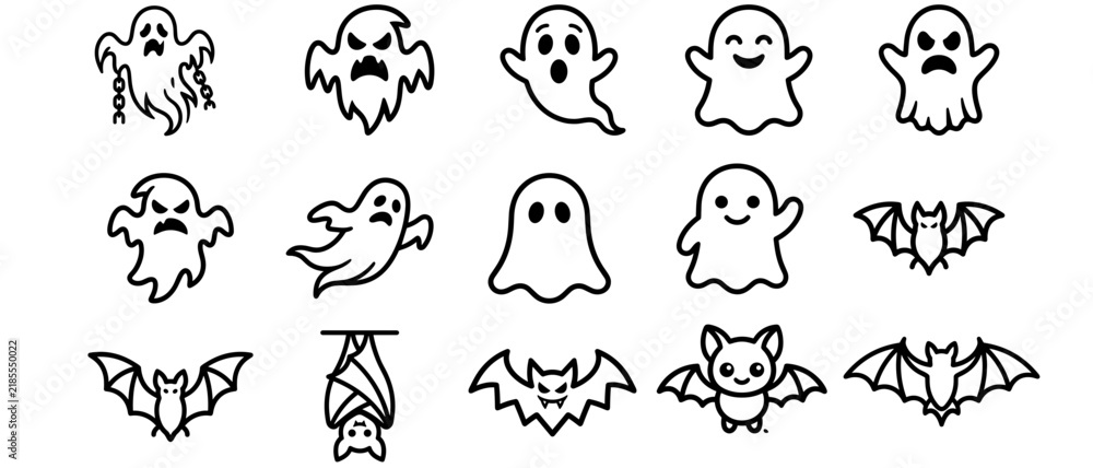 Fototapeta premium Spooky Ghost and Bat Vectors