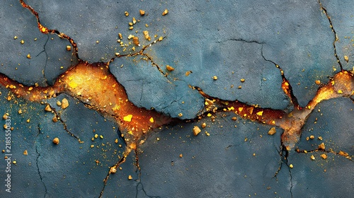 Cracked Earth Texture with Bright Orange Glow and Pebbles in Crevices for Background or Art Design Projects